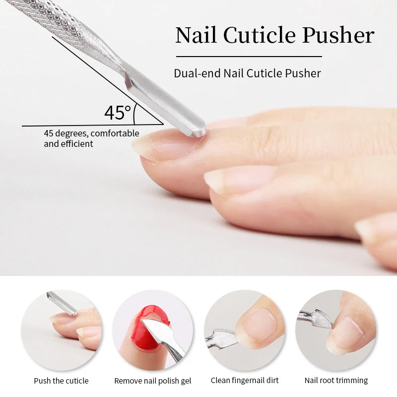 1pcs Double-ended Stainless Steel Cuticle Pusher Dead Skin Push Remover For Pedicure Manicure Nail Art Cleaner Care Tool