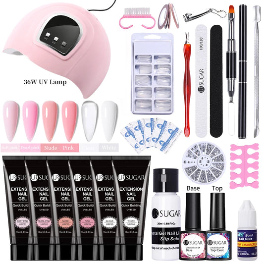 UR SUGAR 15ml Extension Nail Gel Set 6W LED Lamp Full Manicure Set Finger Extend Mold Nail Kit All For Quick Extension Tool Kit