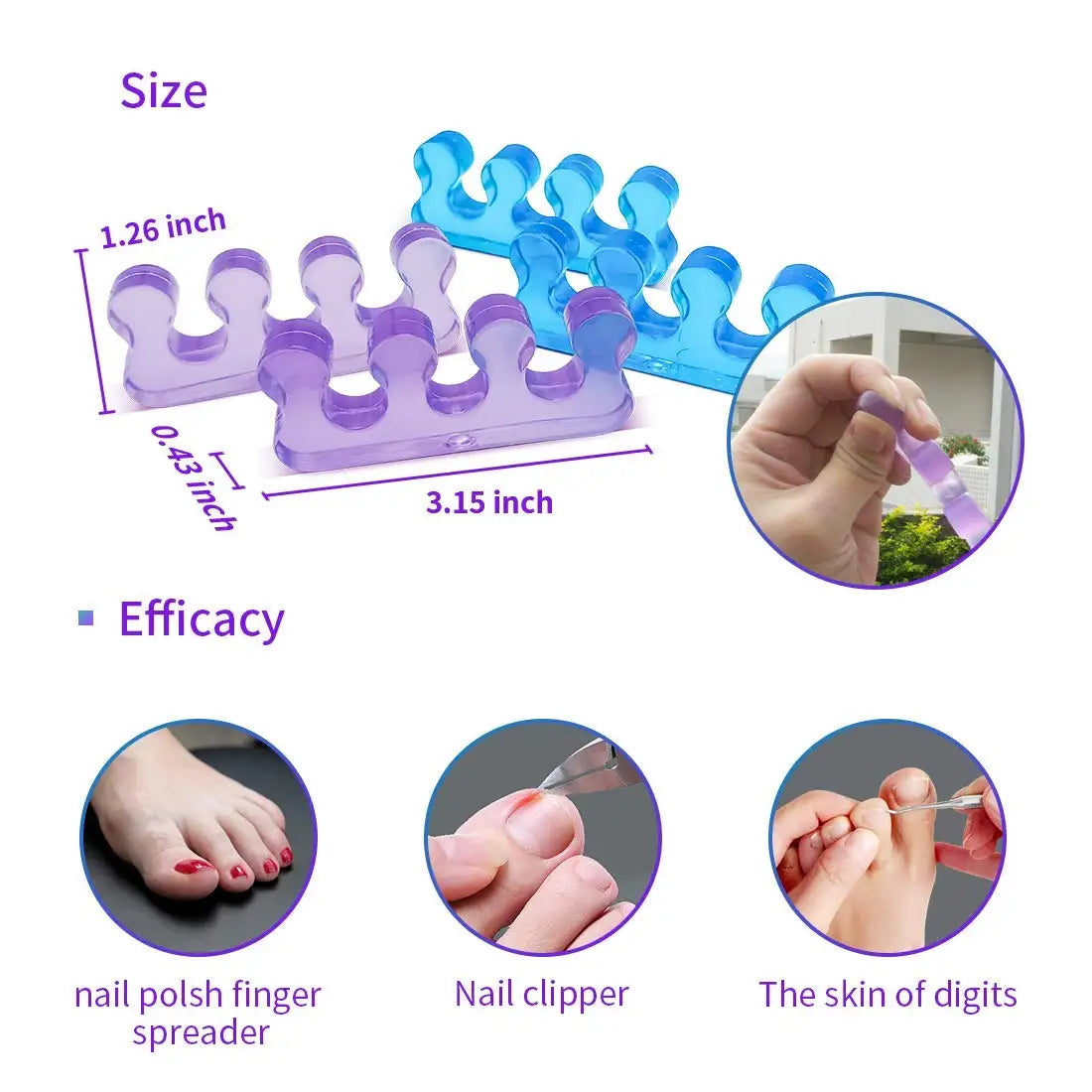 2pcs (1pair)Soft Silicone Finger Toe Separator Soft-Silicon 5 Colors Flexible  Finger Toe Spacers for Nail Polish Pedicure Tools