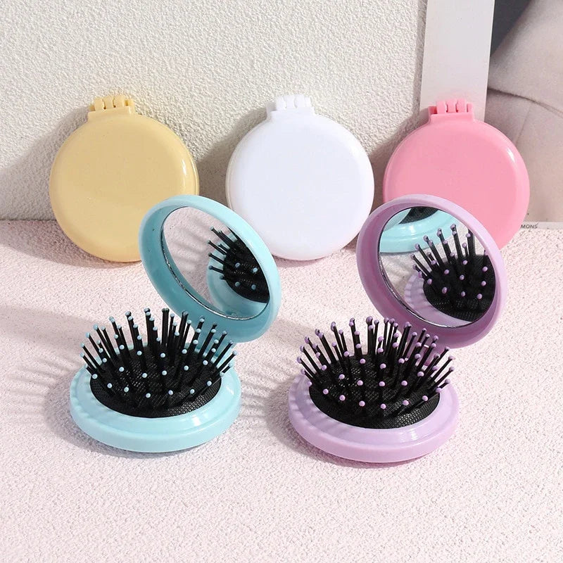 1 Pc Small Size Hair Comb With Folding Mirror For Traveling