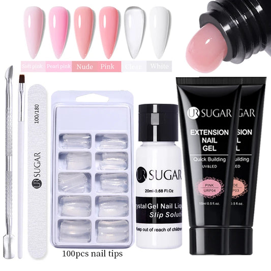 UR SUGAR 15ml Extension Gel Nail Polish Bright Nude White Clear Semi Permanent UV Hard Gel Nails Finger Prolong Gel Varnish Set