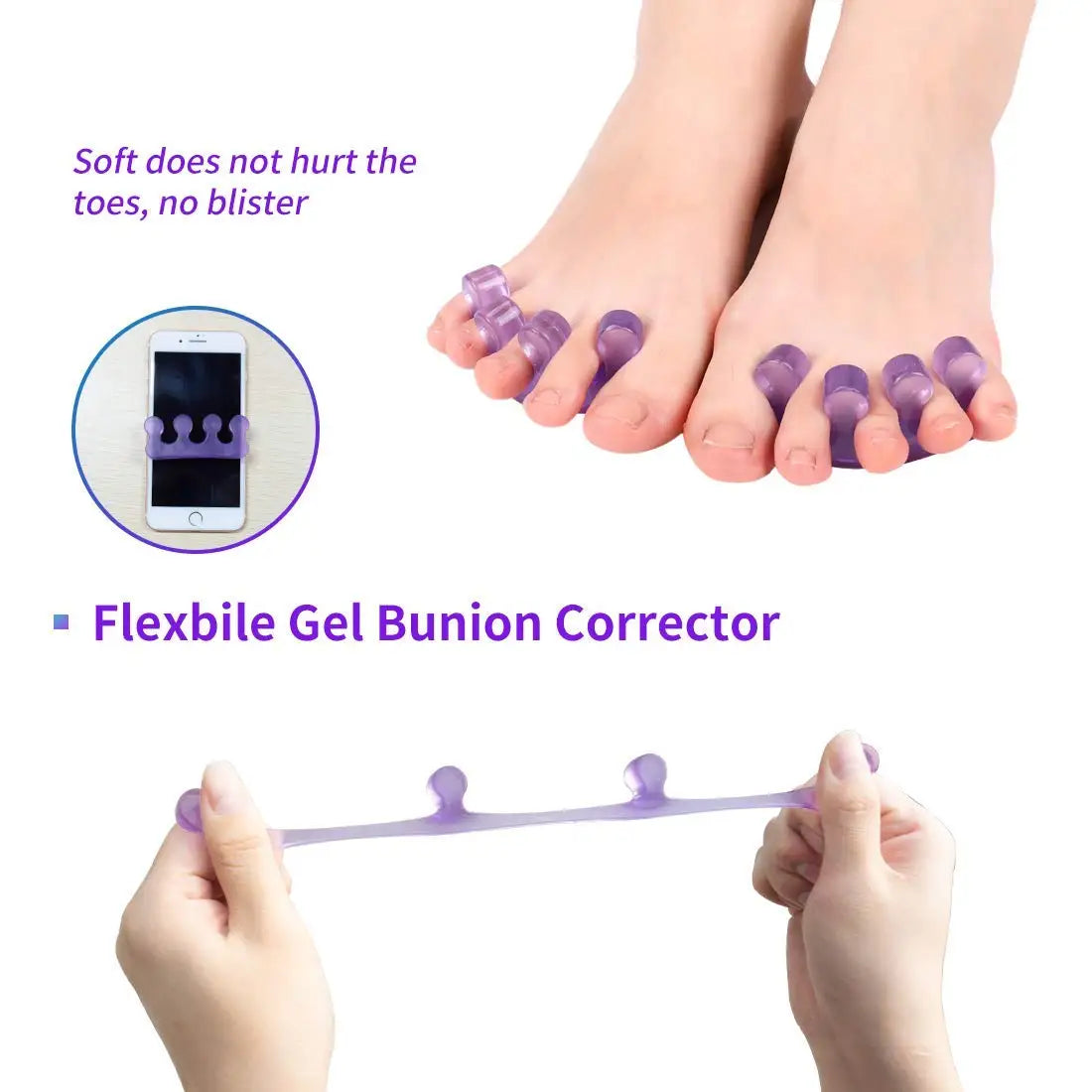 2pcs (1pair)Soft Silicone Finger Toe Separator Soft-Silicon 5 Colors Flexible  Finger Toe Spacers for Nail Polish Pedicure Tools