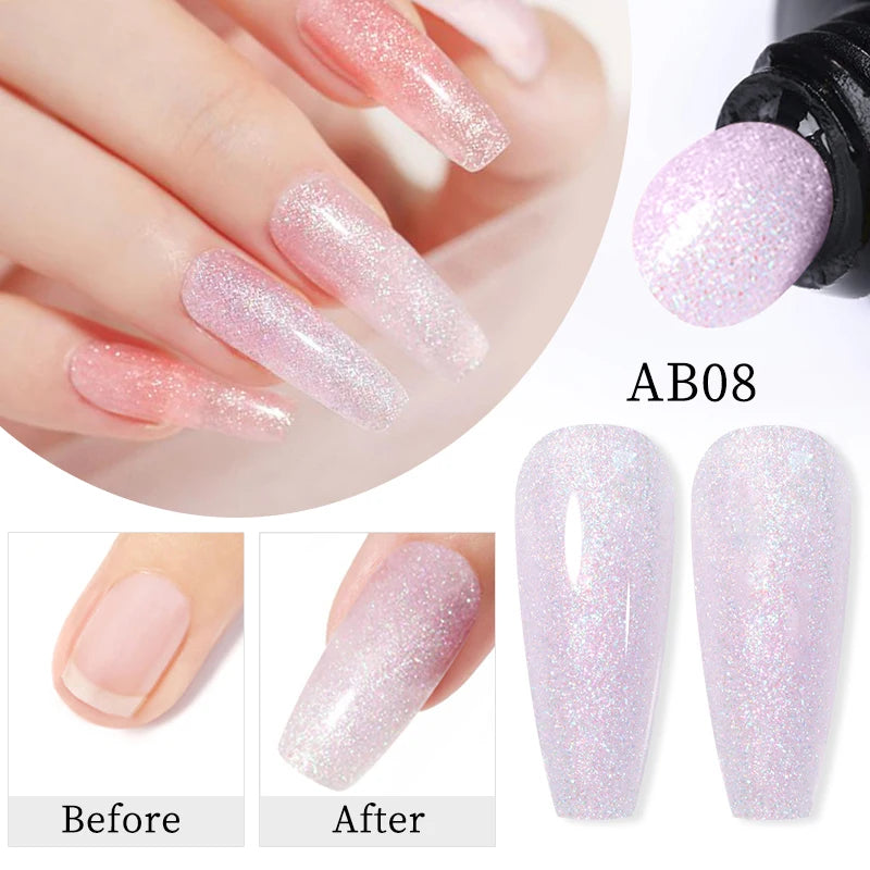 BORN PRETTY 30ml Glitter Acrylic Gel Finger Extension Nail Polish Silver Pink Extension Gel Polish Soak Off Nail Slip Solution