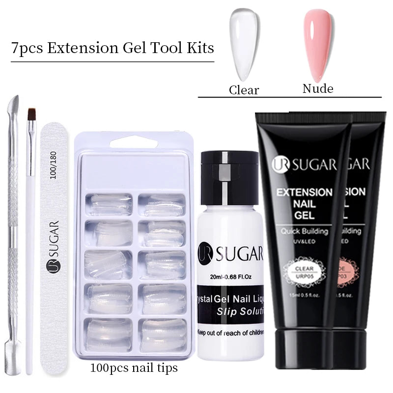 UR SUGAR 15ml Extension Gel Nail Polish Bright Nude White Clear Semi Permanent UV Hard Gel Nails Finger Prolong Gel Varnish Set