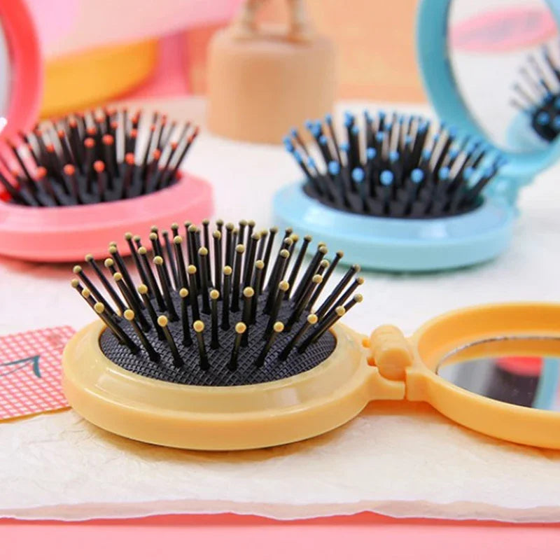 1 Pc Small Size Hair Comb With Folding Mirror For Traveling