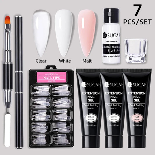 UR SUGAR 15ml Extension Nail Gel Set Full Manicure Kit Crystal Acrylic Quick Extension Nails Building Fingertips Tools Set