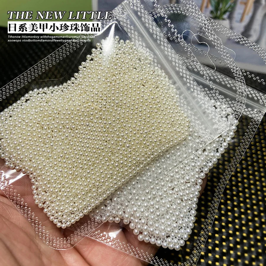 200-1200pcs/bag Pearls White Nail Beads Rhinestone Half Round Mixed Size Beige Flatback Pearls For DIY Manicure Decoration Bead